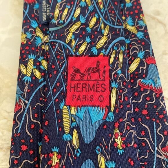 HERMES Silk Tie 7048 TA / 150th Anniversary Fireworks Feux d'Artifice Very Rare - Picture 5 of 9